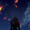 theleaveswant: a turian (I think Victus) looking up at planet on fire (Palaven); image from Mass Effect 3 (Palaven)
