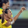 frangipani: Marta and Cristiane of Brazil's national women's football team, celebrating a goal (victory is mine)