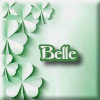 belle_meri: Scattering of shamrocks on a soft palest green background with my name on the icon (Shamrocks)