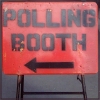 trixieleitz: A battered orange sign reading "Polling Booth" (polling booth)