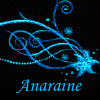 anaraine: A blue star shape, trailing ribbons of glitter against a black background, above the name Anaraine. (Default)