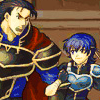 sarajayechan: Farina grabbing a surprised Hector by the arm ([FE7] Hector/Farina)