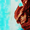 overt_owl: owl on the right, red-brown design, blue pixel clouds on the left (Default)