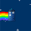 milkymoon: A TARDIS flying through space, with animated rainbows coming out of its side. (NyanTardis)