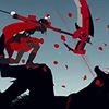 anaraine: Ruby Rose fighting grimm with her scythe. ([rwby] cut down)