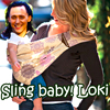 sunnymodffa: Picture of a woman with a baby strapped to her hip. The baby's face is that of Loki (Slingbaby Loki)