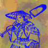 green_knight: Line drawing of japanese peasant farmer on coloured background (Peasant Art)