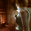 vulpines: heather standing in a confessional. the only light is the light from her flashlight. (trinity reborn)