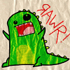 language_escapes: A dinosaur with text "rawr: it means i love you in dinosaur!" (I love you!)