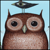 koramberlynne: A surprised-looking owl with a small, amusingly large-eyed bird on its head. (Default)