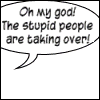 kaffy_r: gif w/cartoons asking Darwin to get rid of stupid people (Darwin!)