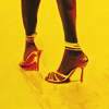busaikko: a woman in high red heels walking away (x woman in heels)