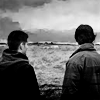 pixel: Sam and Dean watching the ocean. (Supernatural) (supernatural: samdean b&w)