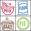 ninetydegrees: Text: mix, flour, bake, pie (cooking)