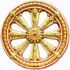 calledtoventure: an ornate golden wheel with eight spokes (buddhitanka)