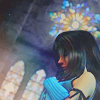 anaraine: Rinoa in a building with a stained glass window, her head bowed. ([ff8] head bowed)