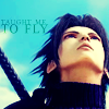 anaraine: Zack looking up towards the sky with the faded text, "Taught me to fly". ([ff7] taught me to fly)