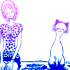 naye: nami and a cat both listen to music in headphones (chilling)