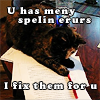 kayloulee: U has meny spelin erurs - I fix them for u; cat sitting on papers (you has many spelling errors)