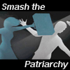 kath_ballantyne: the outline of Peggy Carter is smashing a man in the face with a suitcase with the text smash the patriarchy (Patriarchy)