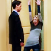 thingswithwings: britta doing a wacky dance while abed stands watching (comm - britta dancing abed standing)
