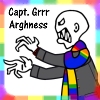 rainbow: joss whedon's mutant enemy "mutty" wearing a capt jack harkness coat and a dr who scarf in pride colours. drawn by me. (that's *capt.* grrr arghness)