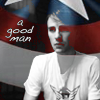 scrollgirl: b&w steve rogers overlaid with captain america shield; text: a good man (marvel steve)