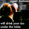 elfin: image: olivia drinking; text: agent dunham will drink your ass under the table (fringe.olivia drink)