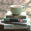 grammarwoman: A cup of tea on a stack of books (Tea book stack)