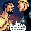 scrollgirl: naked!tony + steve in avengers prime; text: boy, am i happy to see you, steve (marvel boys)