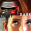sathari: split iage of Rey and Kylo with the respective captions "Light" and "Dark" (Rey and Kylo- Light and Dark)