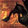 kabal42: A black dragon on what looks like a sepia-toned book cover with gothic letters embossed on it (General - Dragon - black on book)