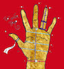 malu_3: Drawing of a golden left hand upraised with spread fingers on a red background (Default)