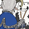 surskitty: Yohn (a goat) from Suikoden Tactics with a brush doing calligraphy poorly as she probably doesn't have hands. (art is hard)